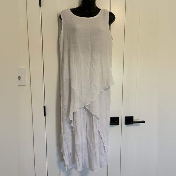 Casa Donna Linen Blend Layered Ruffled White Sleeveless Midi Dress Size Large - Picture 1 of 11